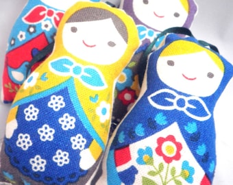 Ornaments - Stuffed Floral Linen Matryoshka Doll - Set of 4 - made to order - FREE SHIPPING