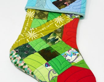 Quilted Christmas Stocking, Apple Flagstone Patchwork, E