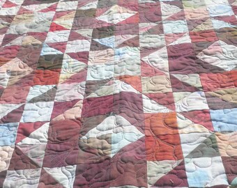 Patchwork Lap Quilt, Throw Blanket, Heirloom, Hand-Dyed, Shades of Burgundy, scrappy - Road to Retreat Design - FREE SHIPPING