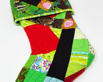 Quilted Christmas Stocking, Apple Flagstone Patchwork, F