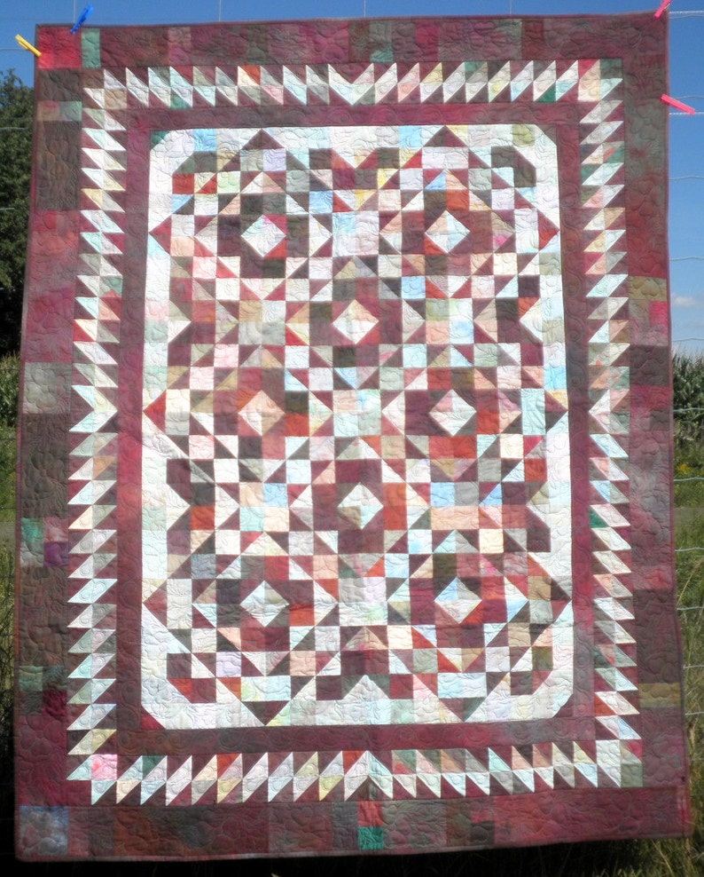 Patchwork Lap Quilt, Throw Blanket, Heirloom, Hand-Dyed, Shades of Burgundy, scrappy Road to Retreat Design FREE SHIPPING image 2