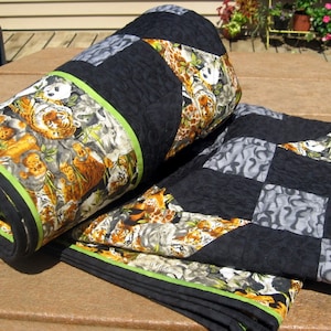 Patchwork Lap Quilt, Blanket, Throw, Heirloom, Starry Nines in the Jungle FREE SHIPPING image 1