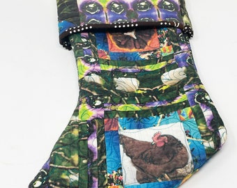 Quilted Christmas Stocking, With a Chicken On It