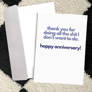 Tarjeta de aniversario divertida / 5” x 7” / Opción de mensaje personalizado / Interior en blanco