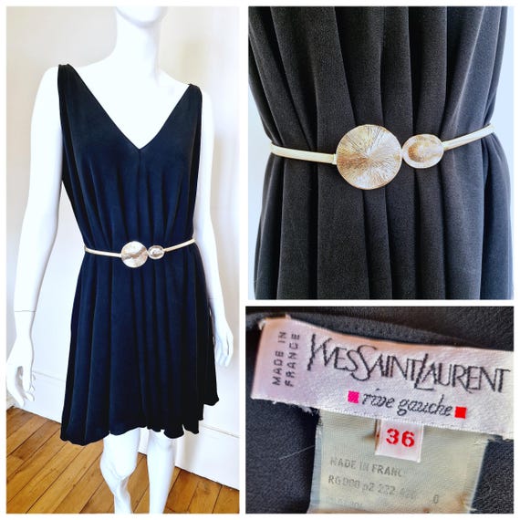 Yves Saint Laurent Rive Gauche, YSL Yves Saint Laurent Rive Gauche Elegant A Line Shape Black Runway Couture Floor Evening Party Gown Small Medium Large XL Maxi Dress