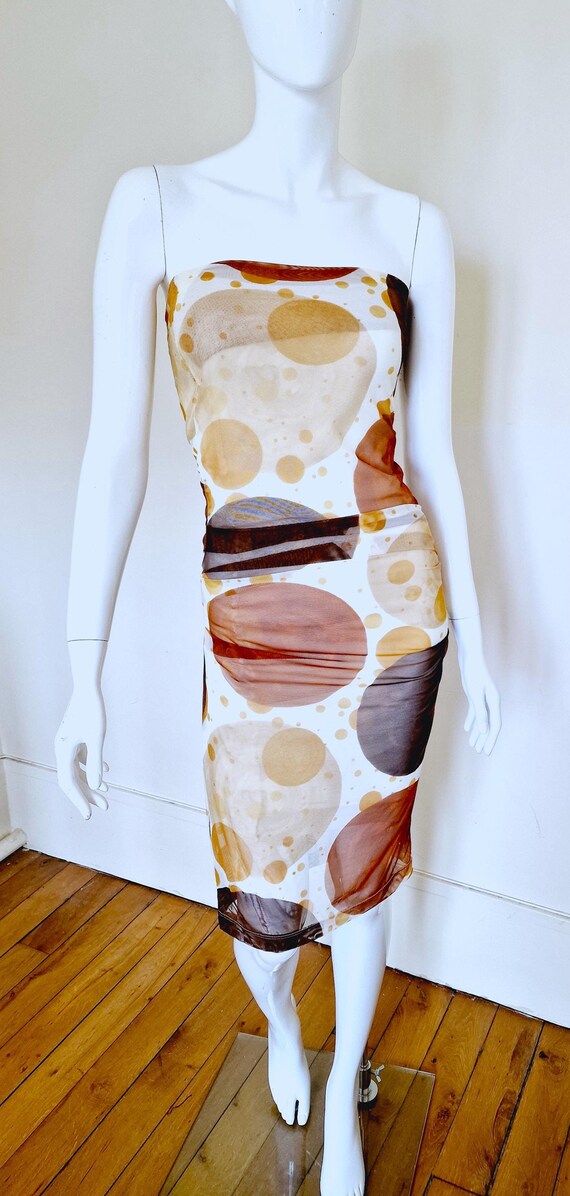 knee length dresses for ladies Happy Clothing Beige Sheath Round Neck Mesh Taffeta Dress main image 0
