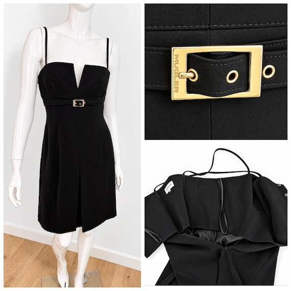 Mugler, Thierry Mugler Black Bustier Dress - 1990s Belted Cocktail Evening Archive - Size Large