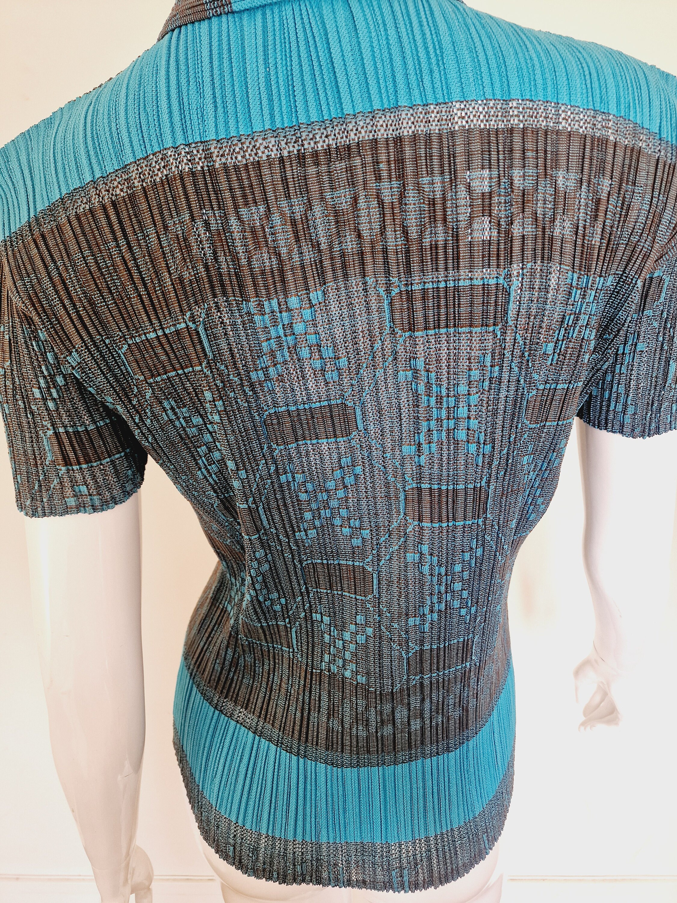 Camicetta Issey Miyage Pieghe Effetto Stile Giapponese, Top Geometrico Colorato, Maniche Lunghe, Donna