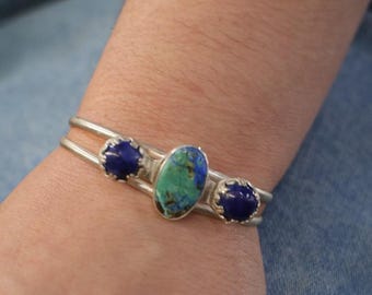 Pulsera de plata de ley con azurita y lapislázuli