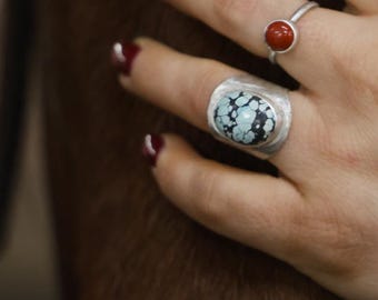 Anillo llamativo de plata de ley con turquesa New Lander, talla 6.5