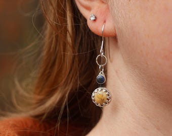 Pendientes de plata de ley con ágata Crazy Lace y sodalita