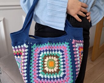 Crochet Granny Square Shoulder Bag, Stylish Crochet Shoulder Bag, Colorfull Shoulder Bag, Perfect for Everday Use, Handmade Bag, Afghan Bag,