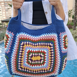 Granny Square Bag, Granny square shoulder bag, Crochet tote Bag, Crochet Handle Bag, Crochet Bag, Summer Bag, Boho Bag, Gift for her
