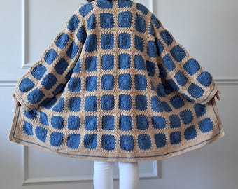 Handmade Granny Square Crochet Cardigan: Bohemian Cotton Knit Jacket