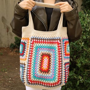 Crochet Bag, Granny Square Bag, Patchwork Bag, Granny Square Boho Bag, Shoulder Bag, Hippie Bag, Afghan Bag, Beach Bag, Gift for her/Mom