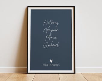 Affiche famille personnalisée - affiche prénoms famille - cadeau pour la famille - cadeau personnalisé - Cadeau parents - déco famille