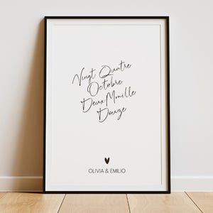 Póster personalizado de la fecha de la pareja - Póster de la fecha de la reunión de la pareja - Impresión personalizada de la fecha de la boda - Regalo del Día de San Valentín