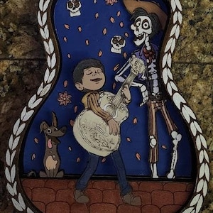 Dia dos Mortos (Dia De Los Muertos) Arquivo cortado a laser de 5 camadas: Miguel com guitarra, Dante (Alebrije) e Hector