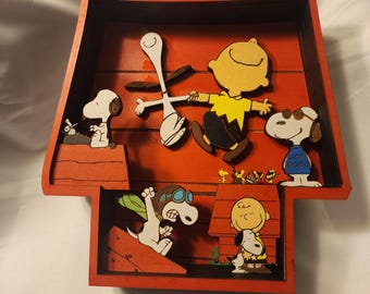 Snoopy 3D Art | 7-Layer SVG Cut File | Laser Ready | Featuring Charlie Brown, Woodstock, The Flying Ace, and Joe Cool!