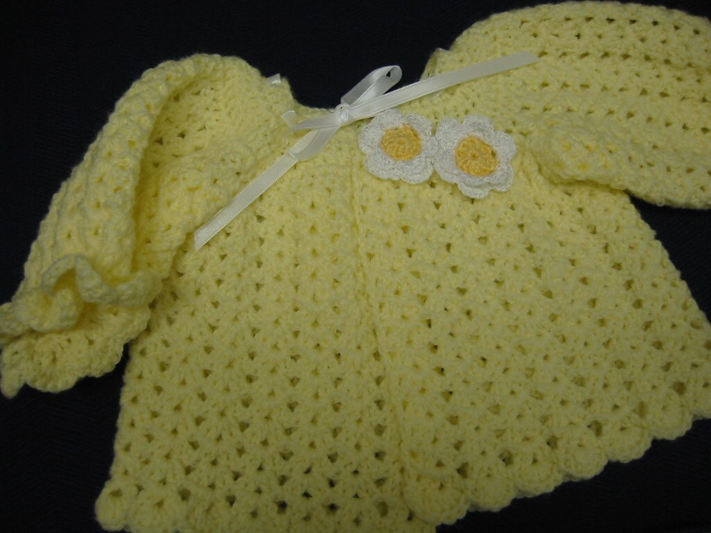Baby Sweater Set Crochet Newborn Baby Girl Yellow Sweater Hat | Etsy