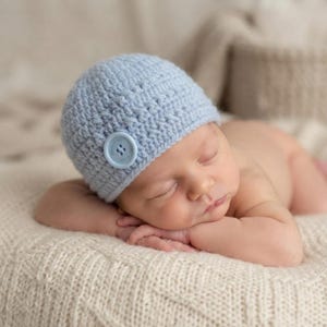 Hand Crochet Newborn to 3 Months Baby Boy Blue Hat