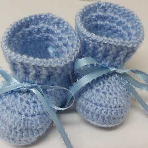 Hand Crochet Blue Baby Booties: Newborn Christening Gift