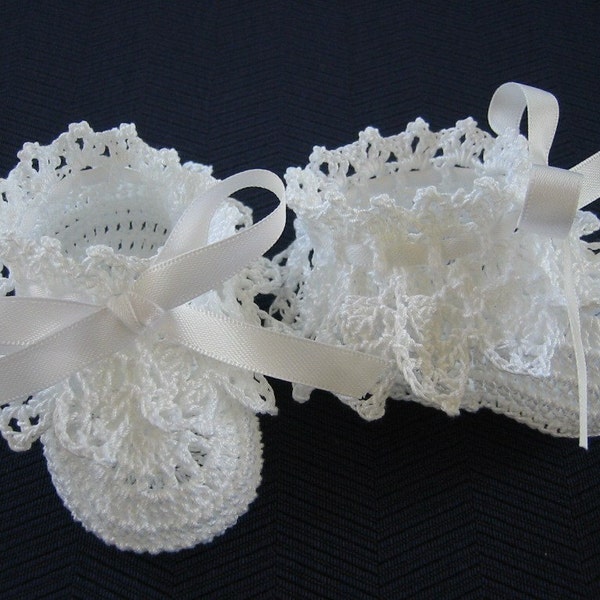 Crochet Baby Booties - Baby Booties Girl - Christening Baby Shoes - Christening Crochet Baby Girl Newborn White Antique Lace