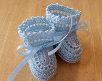 Baby Booties Crochet, Baby Boy Shoes, Christening Blue Boy Booties, Newborn Baby Boy, Reborn Doll, Baby Shower Gift, Baptism Shoes