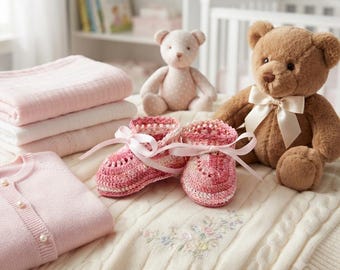 Hand Crochet Newborn to 3 Months Baby Girl Shaded Pink Baby Booties