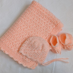 Crochet Baby Blanket, Bonnet and Booties, Crochet Baby Blanket, Handmade Baby Blanket, Crocheted Baby Blanket
