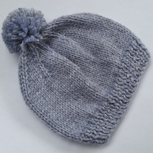 Hand Knit Gray Baby Pom Pom Hat: Newborn Hospital Beanie