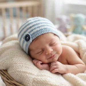 Hand Crochet Cotton Newborn Baby Boy Hospital Beanie Hat