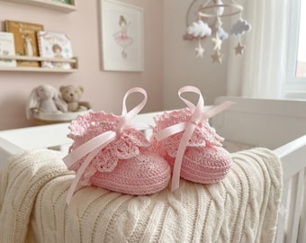Hand Crochet Baby Girl Pink Antique Lace Booties