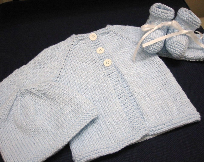 Baby Boy Sweater Hat Booties Hand Knitted Baby Boy Sweater Hat Etsy
