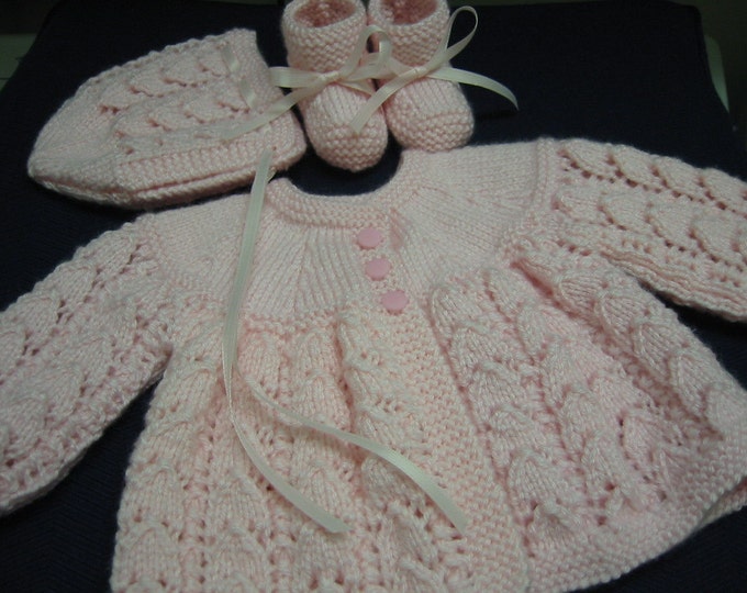 Hand Knitted Baby Girl Pink Sweater Booties Set 03 Etsy