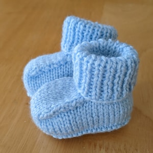 Hand Knit Baby Booties: Blue Newborn Christening Shoes