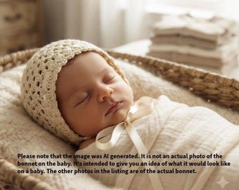 Hand Crochet Newborn to 3 Months Baby Boy Ecru Color Bonnet and Booties