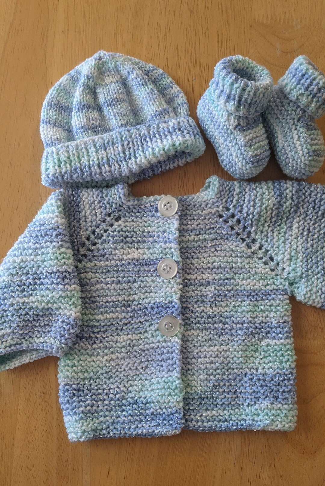 Baby Sweater Set Knitted Baby Boy Sweater Hat Booties 0 to 3 Etsy