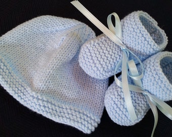 Baby Hat and Booties, Newborn Baby Knit Hat Booties, Blue Hat and Booties, Newborn Baby Boy, Reborn Baby, Baby Shower Gift