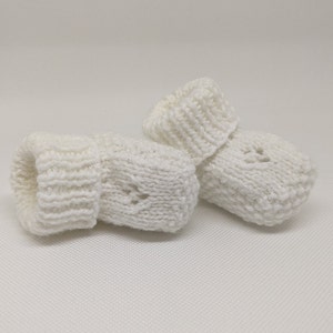 Hand Knitted Baby Booties: White Newborn Shoes, 0-3 Months