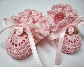 Baby Booties, Baby Girl Booties, Crochet Baby Booties, Pink Roses, Newborn Baby Girl, Reborn Doll, Christening Booties, Baby Shower Gift