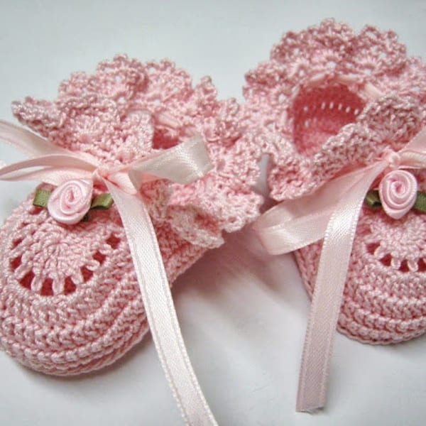 Baby Booties, Baby Girl Booties, Crochet Baby Booties, Pink Roses, Newborn Baby Girl, Reborn Doll, Christening Booties, Baby Shower Gift