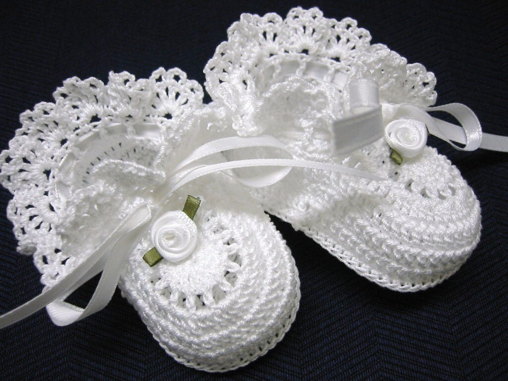 Christening Baby Shoes Christening Baby Booties Crochet White Etsy