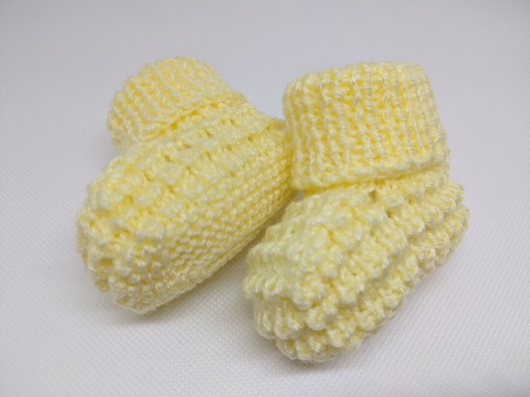 Knitted Baby Booties, Newborn Booties, Baby Girl Boy Yellow Shoes, 03
