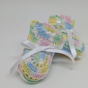 Crochet Baby Booties: Rainbow Pastel Newborn Shoes, Photo Prop