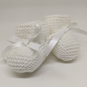 Knitted Baby Booties, Newborn Booties, Baby Girl Boy White Shoes, 0-3 months, Stay On Booties, Baby Shower Gift, Christening Baptism Booties image 1