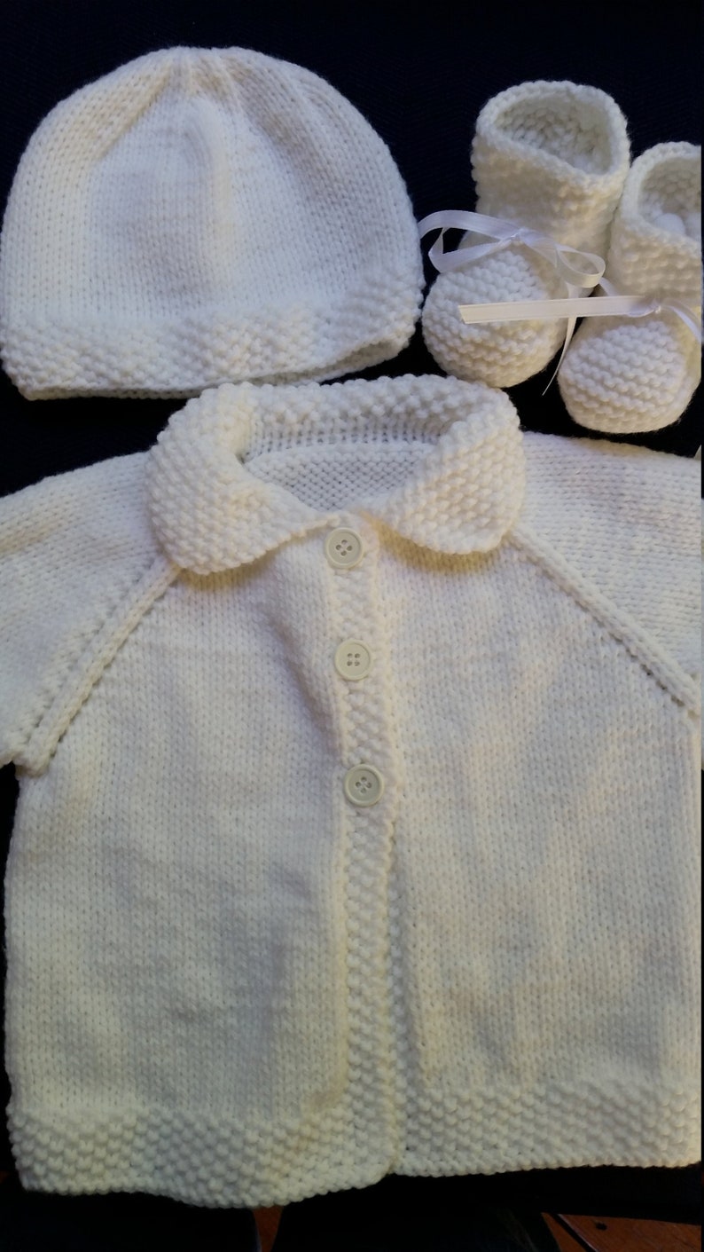 Knitted Baby White Baby Sweater Set Hand Knit Sweater Hat Etsy