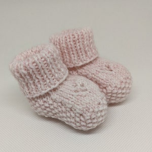Hand Knitted Newborn Booties: Marbled Powder Pink Baby Slippers