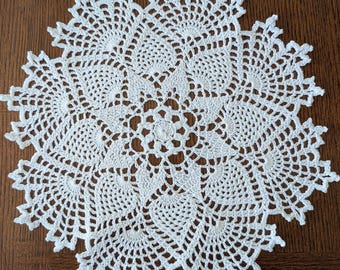 Vintage White Doily, 11 Inch Crochet Doily, or Centerpiece, Pineapple Design