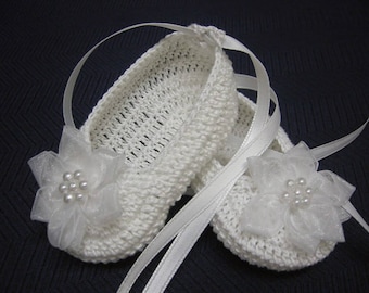 Baby Booties, Crochet Baby Booties, White Ballet Shoes, Newborn Baby Girl, Reborn Doll, Ballerina Slippers, Baby Shower Gift, Christening